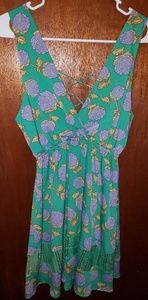 Green floral open back dress